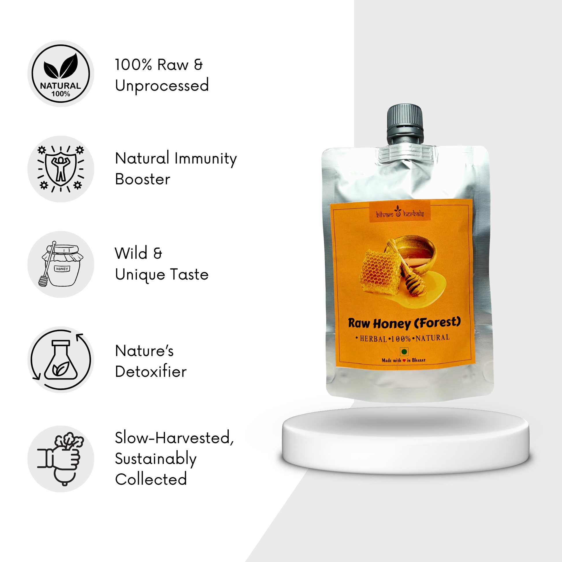 Raw & Unprocessed Forest Honey - Luxury in Every Drop - Pure, Wild, & Naturally Divine Bilvam Herbals