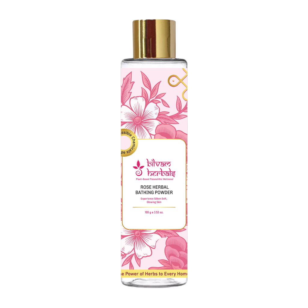 Rose Herbal Bathing Powder - Experience Silken Soft, Glowing Skin - 100 g e 3.53 oz. Bilvam Herbals
