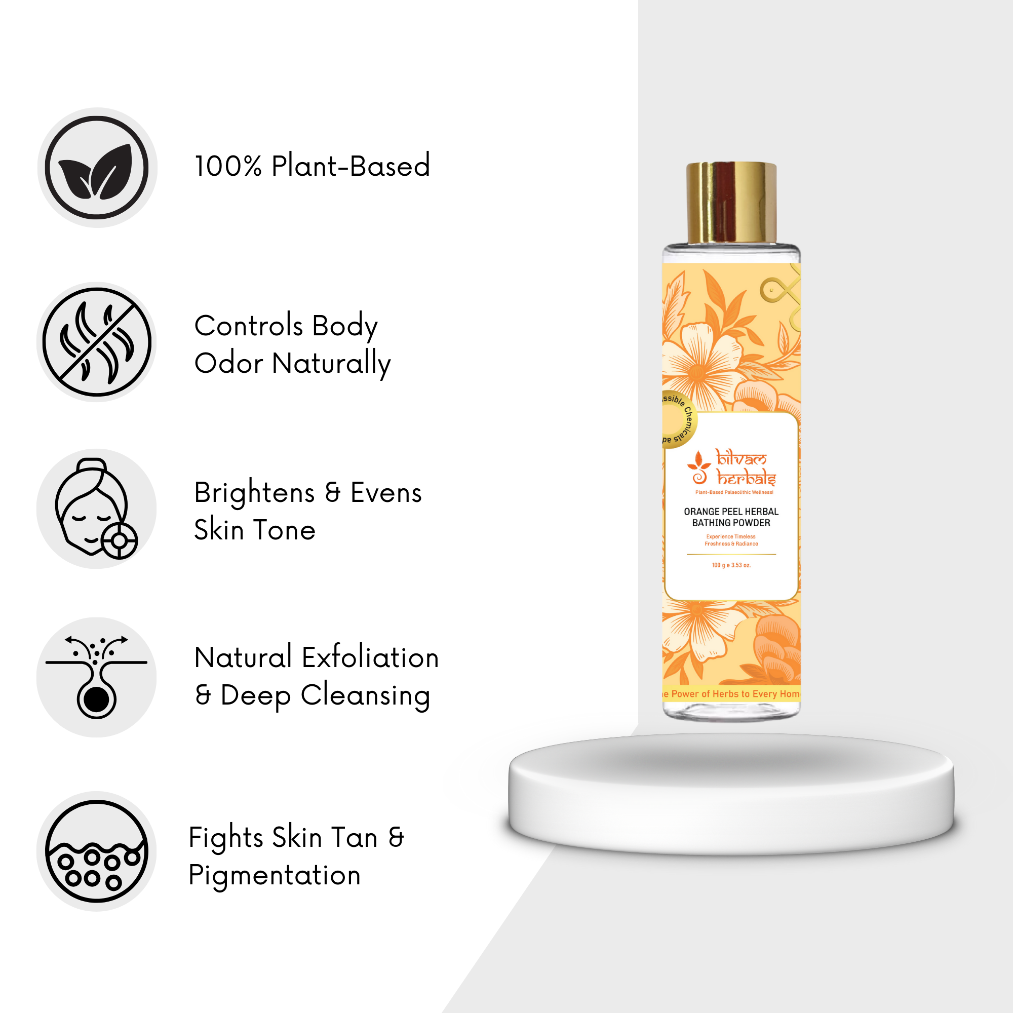 Orange Peel Herbal Bathing Powder - Experience Timeless Freshness & Radiance - 100 g e 3.53 oz. Bilvam Herbals
