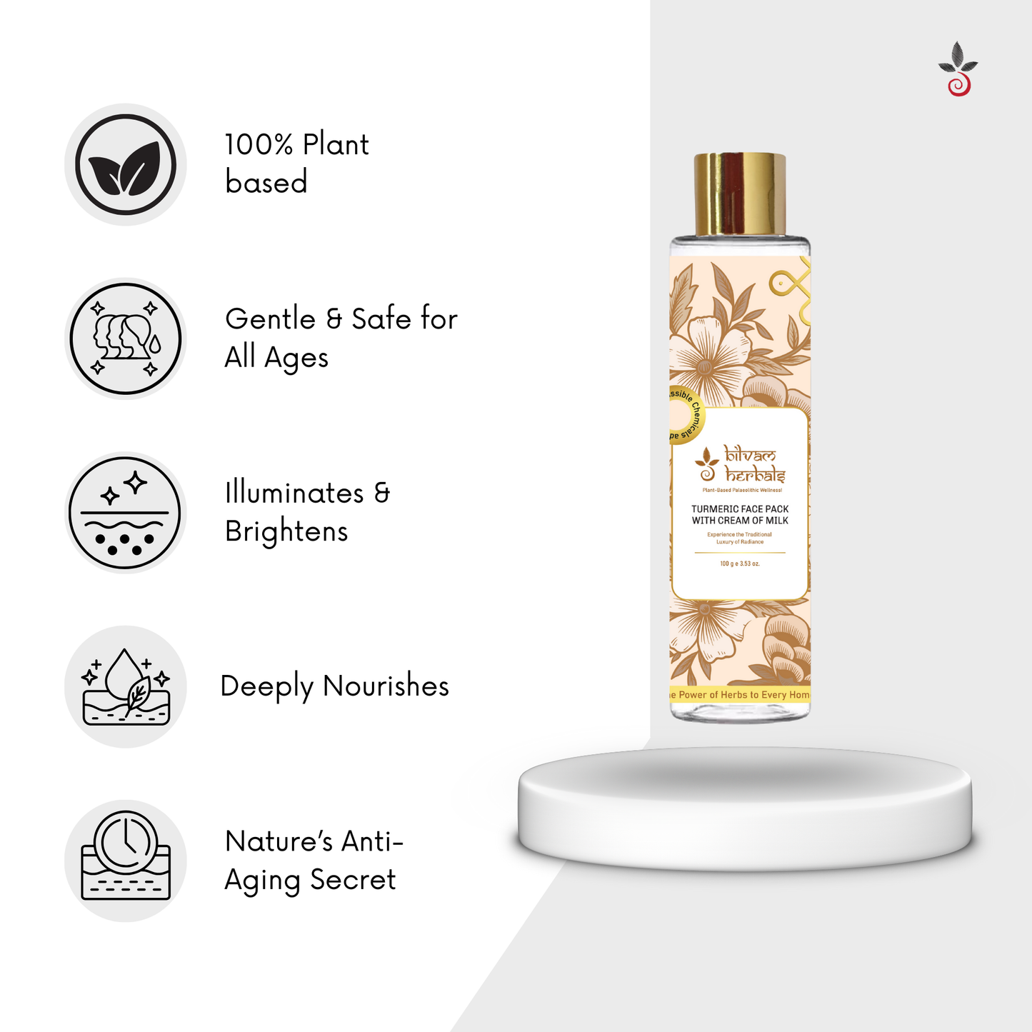 Turmeric Face Pack with Cream of Milk - The Timeless Secret to Glowing, Youthful Skin - 100 g e 3.53 oz. Bilvam Herbals