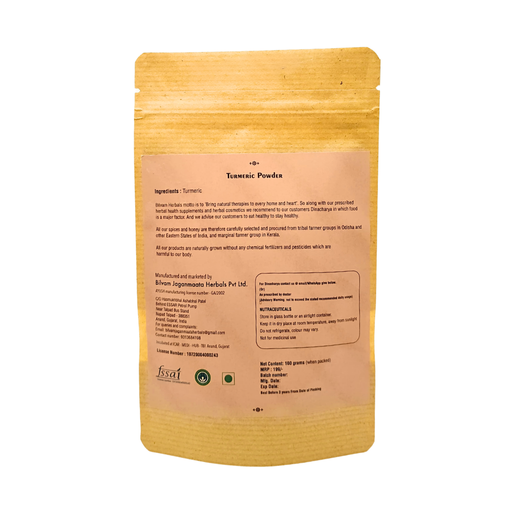 Turmeric Powder - The Golden Elixir of Ayurveda - An Ancient Treasure from the Kandhamal Region - 100g Bilvam Herbals