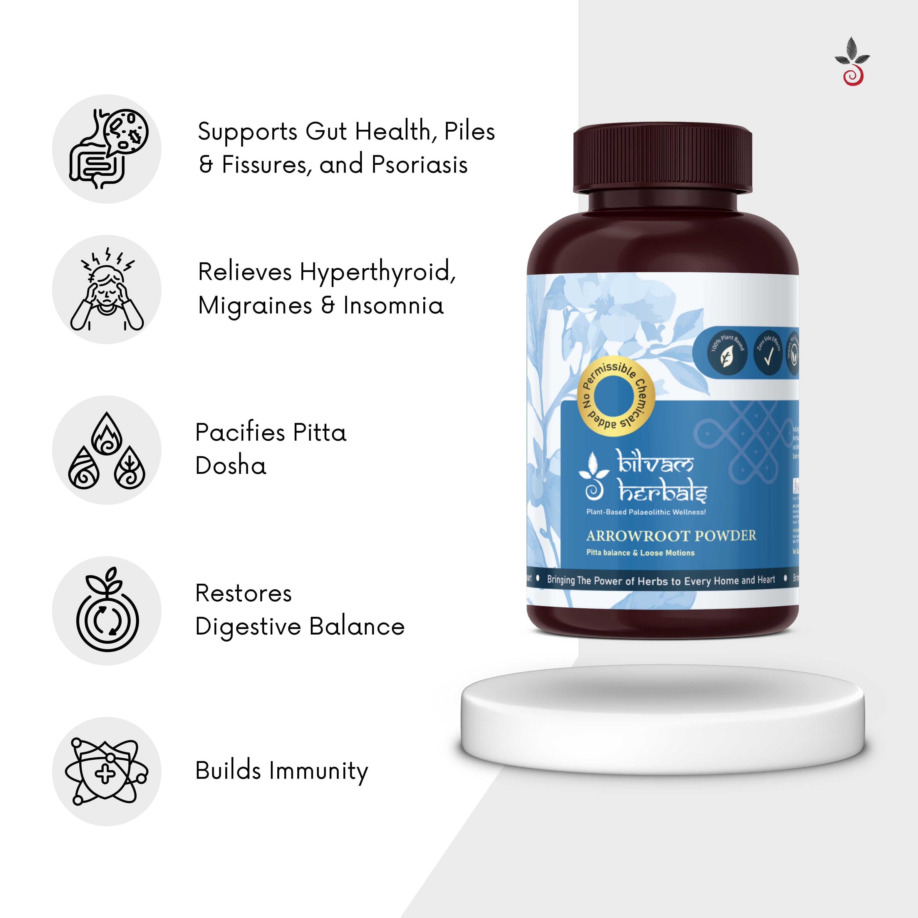 Arrowroot Powder - The Cooling Elixir for Gut & Body Harmony - 100 g e 3.53 oz. Bilvam Herbals